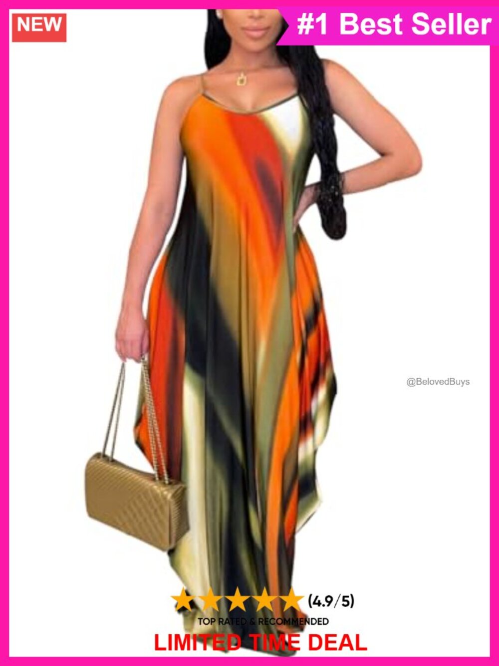 Plus Size Maxi Dress Sleeveless V-Neck Flowy Beach Sundress with Pockets